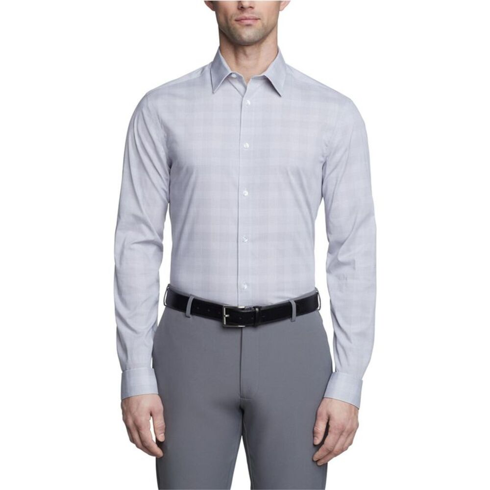 Calvin Klein Mens Steel Plus, Stretch Button Down Dress Shirt, Grey, 16.5 Nec...